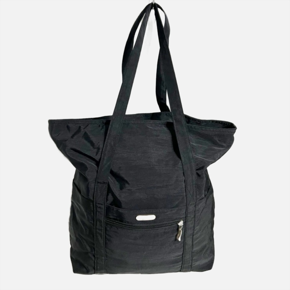Bagallini Shoulder Tote Book Bag Multi Pockets Double Handles Zip Closure Black